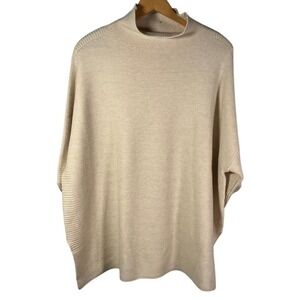 KERISMA Women's Beige Mock Neck Dolman Sleeve Knit Sweater One‎ Size Poncho